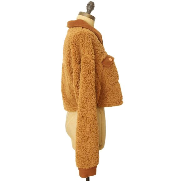 PACSUN Cropped Homecoming Shacket Small S Jacket Faux Fur Button Brown NWT B89 - Picture 3 of 6